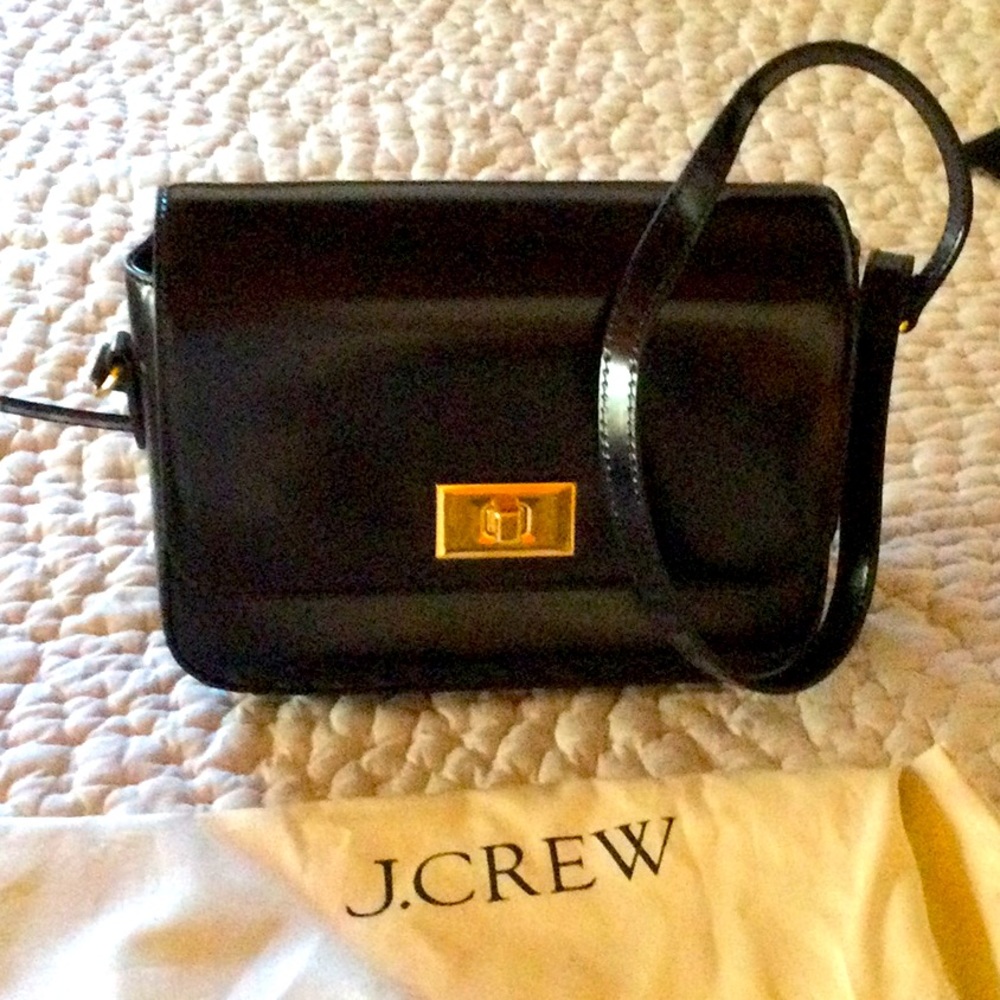 J Crew new with tags Edie bag purse pocketbook smooth black leather long handle